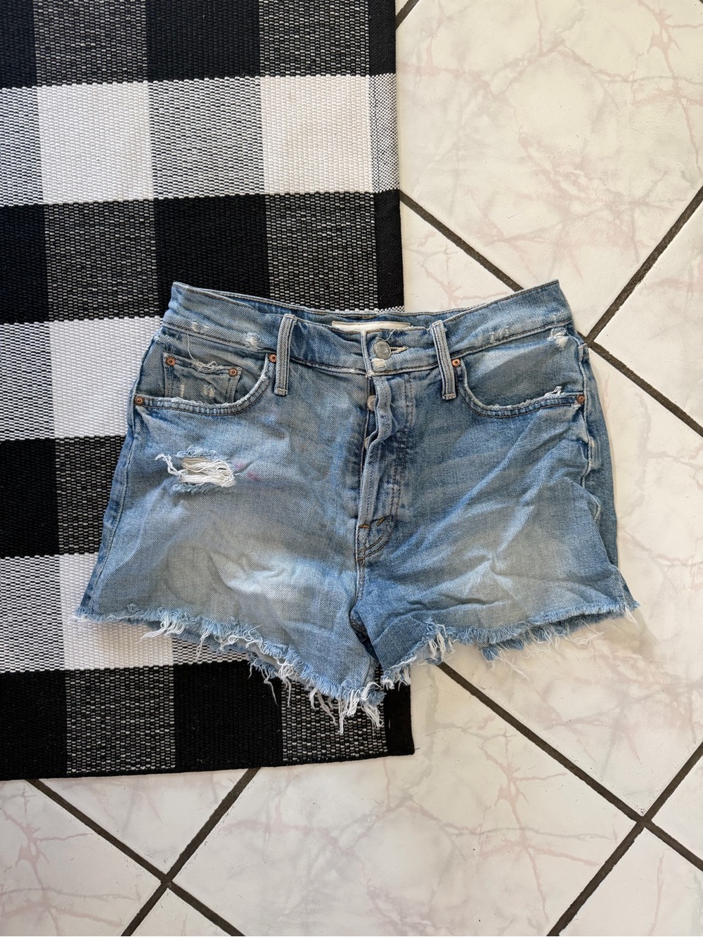MOTHER Light Blue Distressed Denim Cutoff Shorts